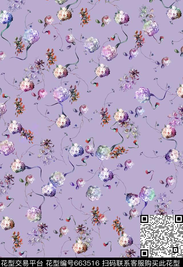 花卉小碎花油画风花卉数码印花华亿平台下载（图片编号: 663516） - 瓦栏（Walan）