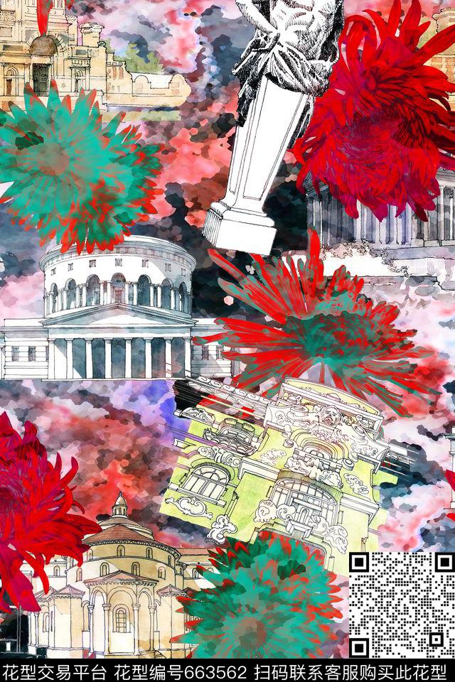 欧洲建筑花卉雕塑数码印花华亿平台下载（图片编号: 663562） - 瓦栏（Walan）
