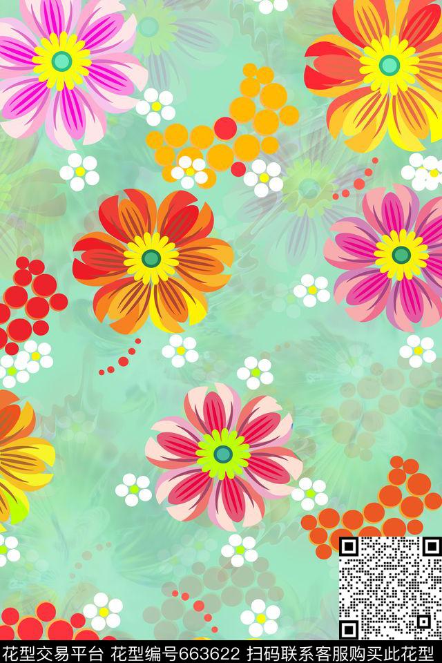 大花花朵圆形大花朵传统印花华亿平台下载（图片编号: 663622） - 瓦栏（Walan）