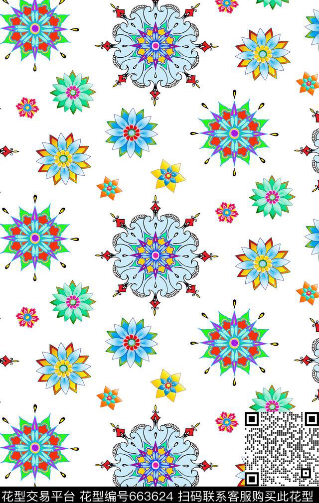民族风圆形花朵圆形花纹传统印花华亿平台下载（图片编号: 663624） - 瓦栏（Walan）