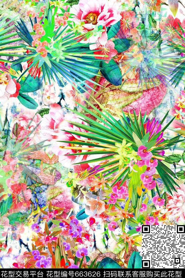 花朵花卉热带植物花卉数码印花华亿平台下载（图片编号: 663626） - 瓦栏（Walan）