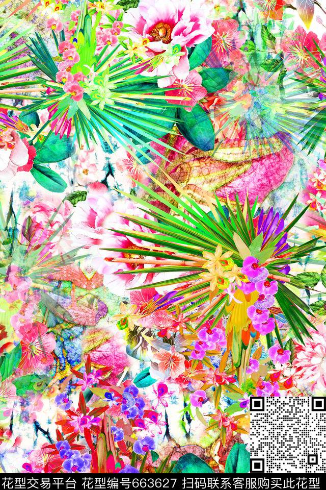花朵花卉热带植物花卉数码印花华亿平台下载（图片编号: 663627） - 瓦栏（Walan）