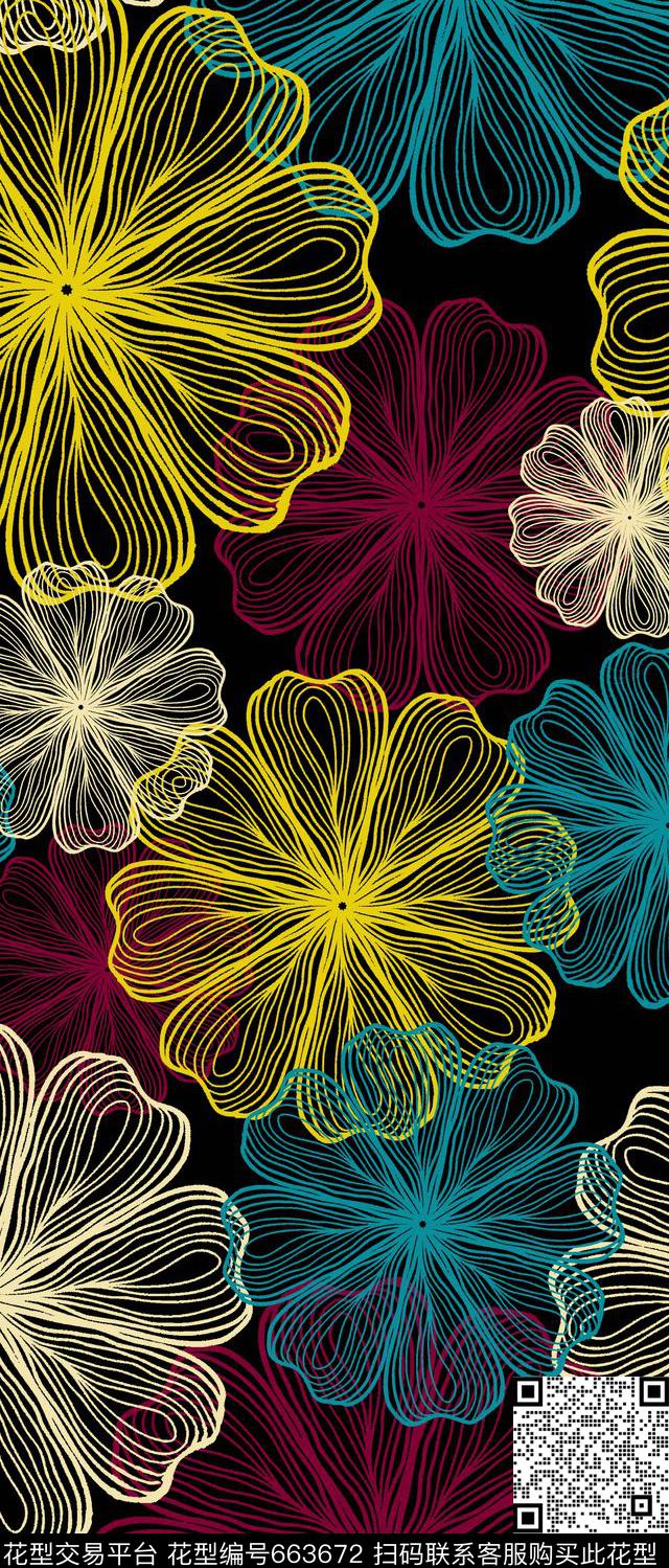 传统印花花朵花卉传统印花华亿平台下载（图片编号: 663672） - 瓦栏（Walan）