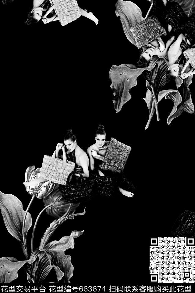 时尚抽象手绘黑白纹理男装T恤衬衫外套数码印花女子包包花卉印花数码印花华亿平台下载（图片编号: 663674） - 瓦栏（Walan）