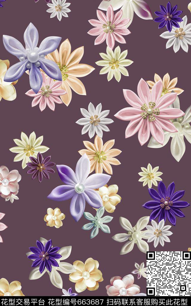 花朵头饰珠花数码印花华亿平台下载（图片编号: 663687） - 瓦栏（Walan）