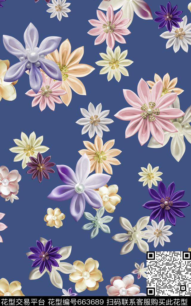 花朵头饰珠花数码印花华亿平台下载（图片编号: 663689） - 瓦栏（Walan）