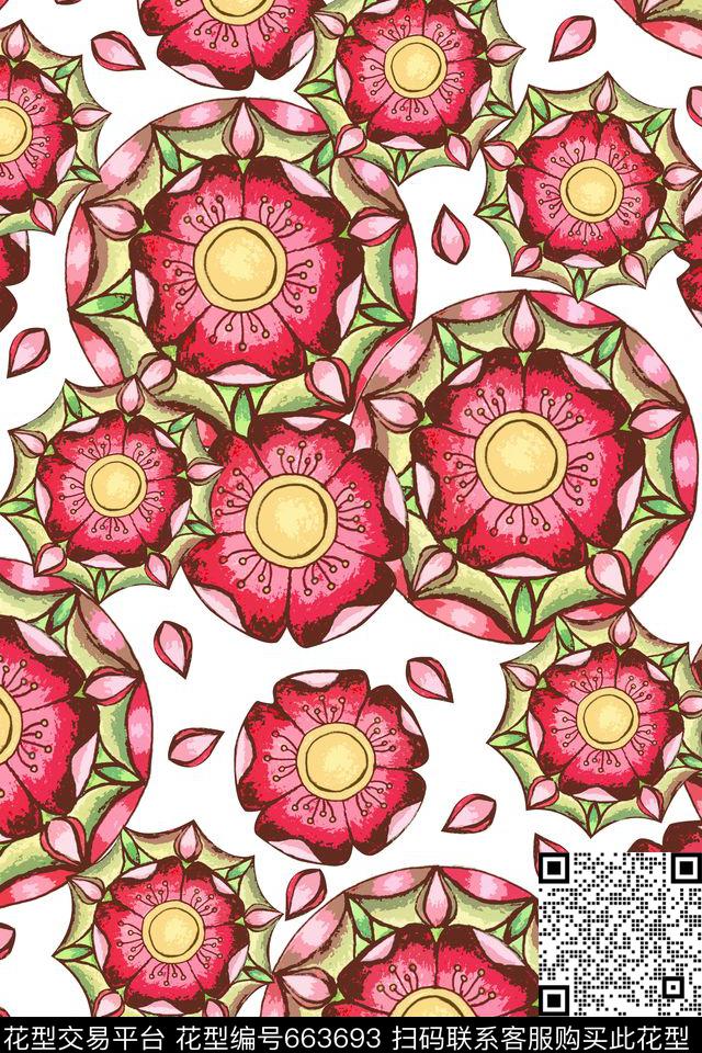 抽象花卉几何圆盘传统印花华亿平台下载（图片编号: 663693） - 瓦栏（Walan）