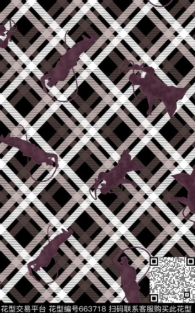 几何格子西部牛仔数码印花华亿平台下载（图片编号: 663718） - 瓦栏（Walan）