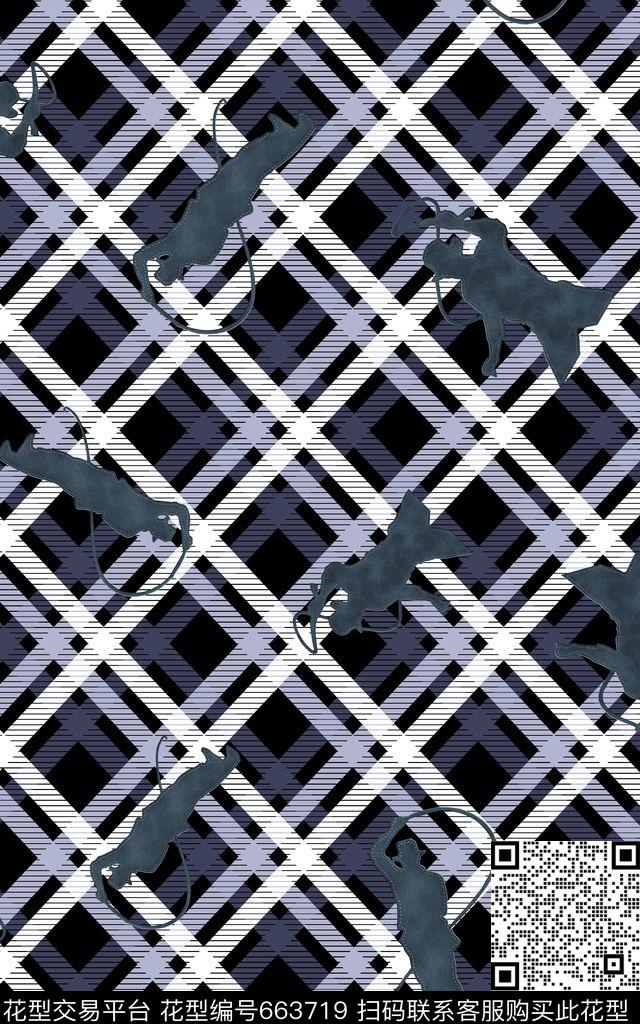 几何格子西部牛仔数码印花华亿平台下载（图片编号: 663719） - 瓦栏（Walan）