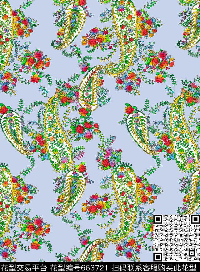 佩斯利欧美腰果数码印花华亿平台下载（图片编号: 663721） - 瓦栏（Walan）