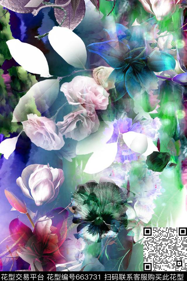 花卉流行时尚数码印花华亿平台下载（图片编号: 663731） - 瓦栏（Walan）