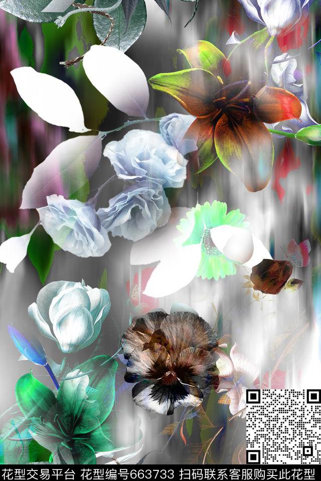 花卉流行时尚数码印花华亿平台下载（图片编号: 663733） - 瓦栏（Walan）