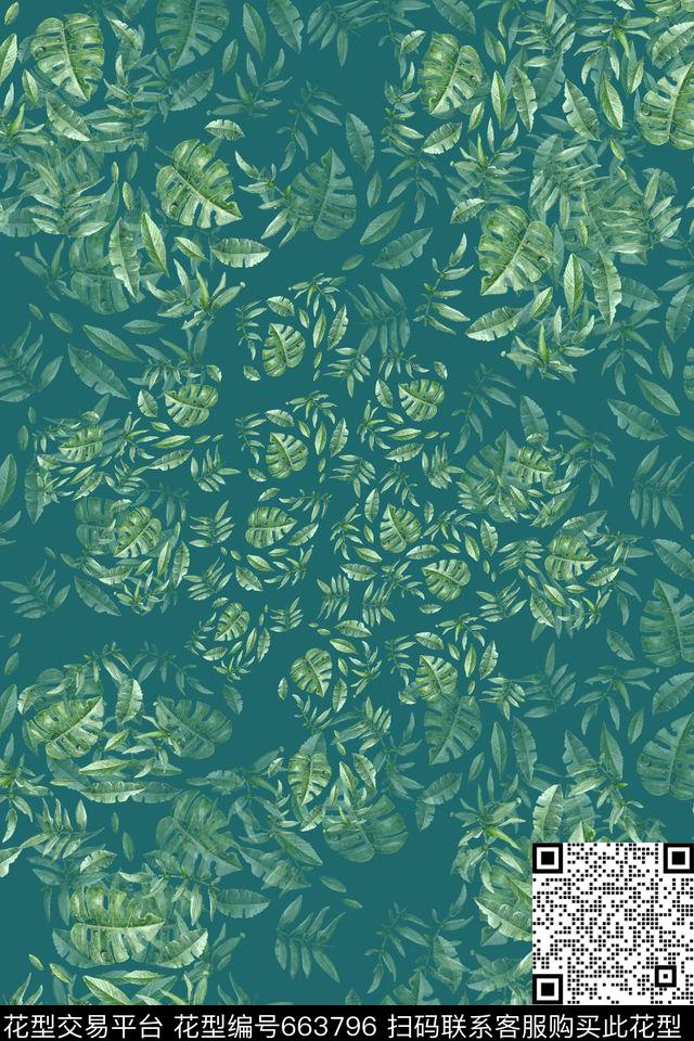 热带海滨度假棕榈叶龟背竹数码印花华亿平台下载（图片编号: 663796） - 瓦栏（Walan）