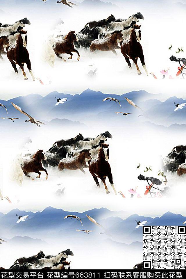 时尚潮流男装T恤印花时尚潮流马匹云朵动物印花数码印花华亿平台下载（图片编号: 663811） - 瓦栏（Walan）