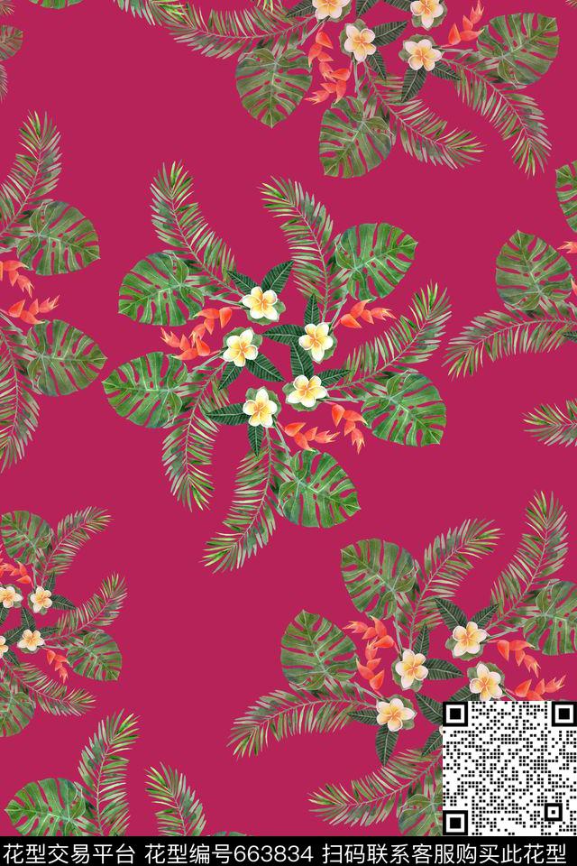 热带海滨度假女士泳装棕榈叶数码印花华亿平台下载（图片编号: 663834） - 瓦栏（Walan）
