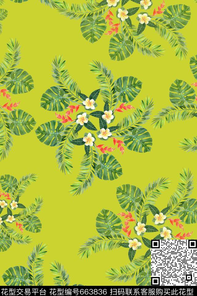 热带海滨度假女士泳装棕榈叶数码印花华亿平台下载（图片编号: 663836） - 瓦栏（Walan）