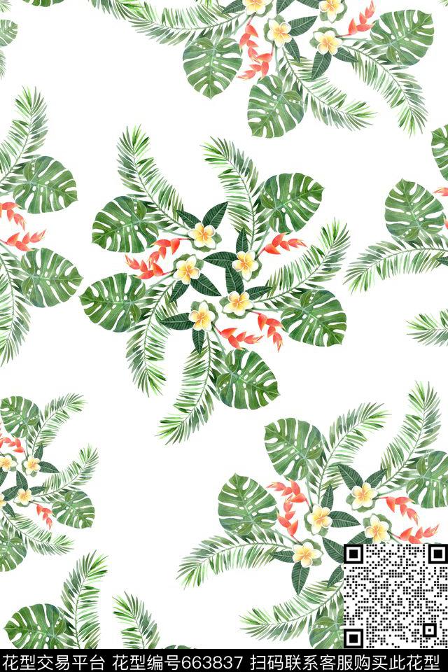 热带海滨度假女士泳装棕榈叶数码印花华亿平台下载（图片编号: 663837） - 瓦栏（Walan）
