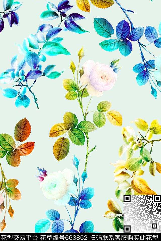 彩色七彩花朵原创数码印花华亿平台下载（图片编号: 663852） - 瓦栏（Walan）