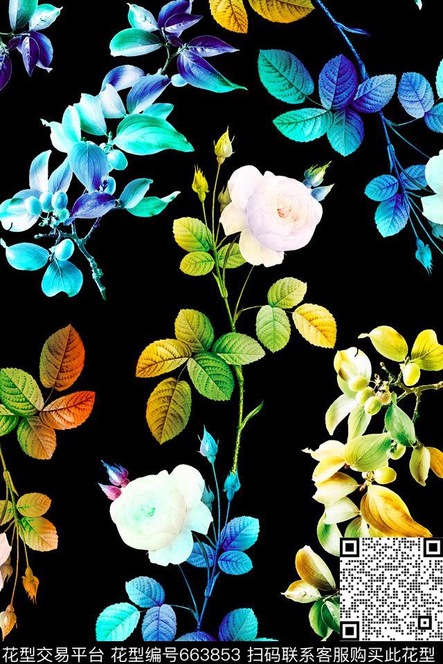 彩色七彩花朵原创数码印花华亿平台下载（图片编号: 663853） - 瓦栏（Walan）