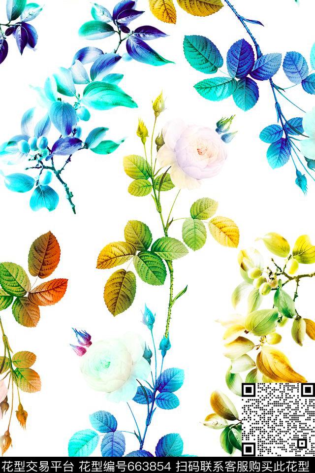 彩色七彩花朵原创数码印花华亿平台下载（图片编号: 663854） - 瓦栏（Walan）