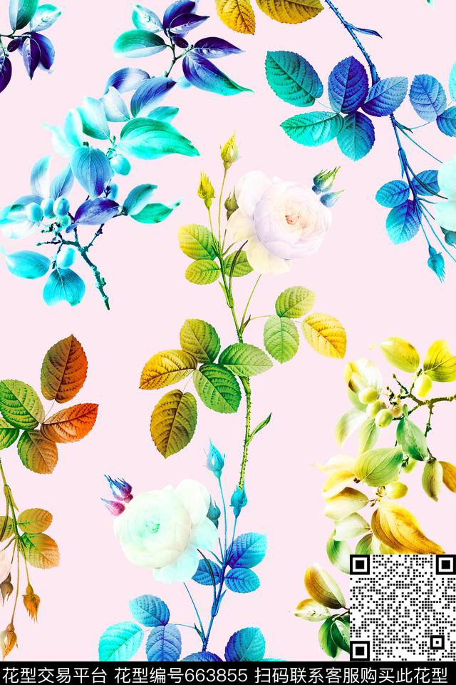 彩色七彩花朵原创数码印花华亿平台下载（图片编号: 663855） - 瓦栏（Walan）