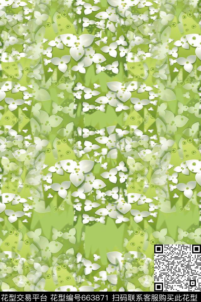 创意立体花卉花卉碎碎花组合数码印花华亿平台下载（图片编号: 663871） - 瓦栏（Walan）