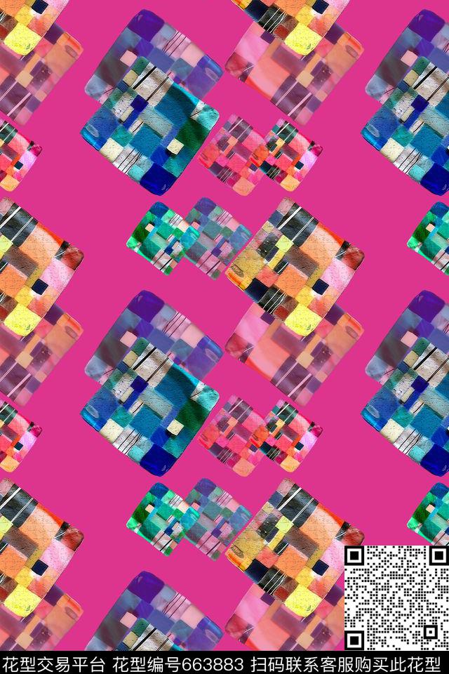 菱形方格不规则几何几何炫彩数码印花华亿平台下载（图片编号: 663883） - 瓦栏（Walan）