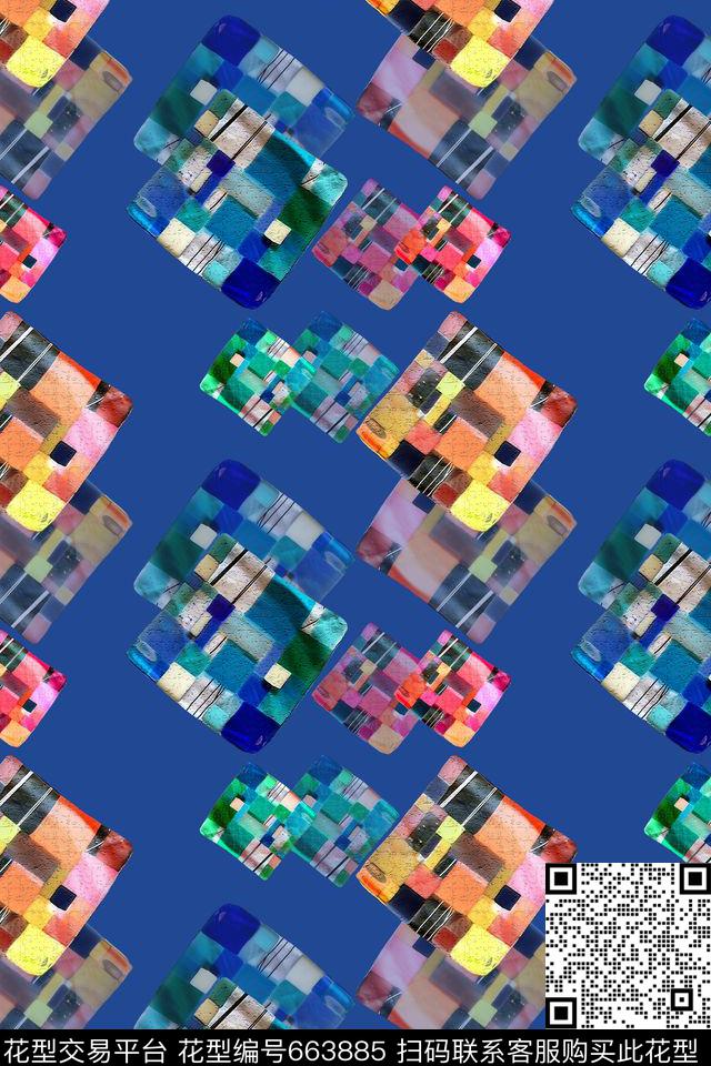 菱形方格不规则几何几何炫彩数码印花华亿平台下载（图片编号: 663885） - 瓦栏（Walan）