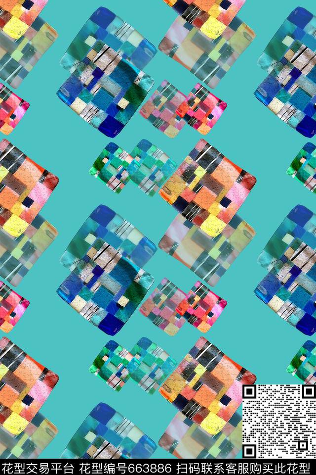 菱形方格不规则几何几何炫彩数码印花华亿平台下载（图片编号: 663886） - 瓦栏（Walan）