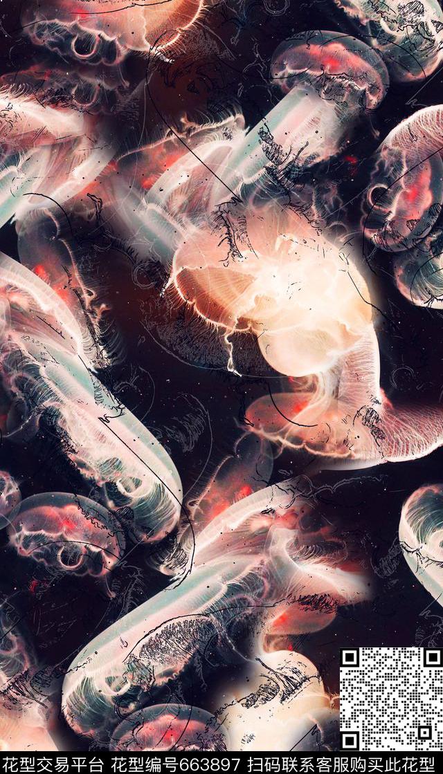 创意休闲水母女装数码印花华亿平台下载（图片编号: 663897） - 瓦栏（Walan）