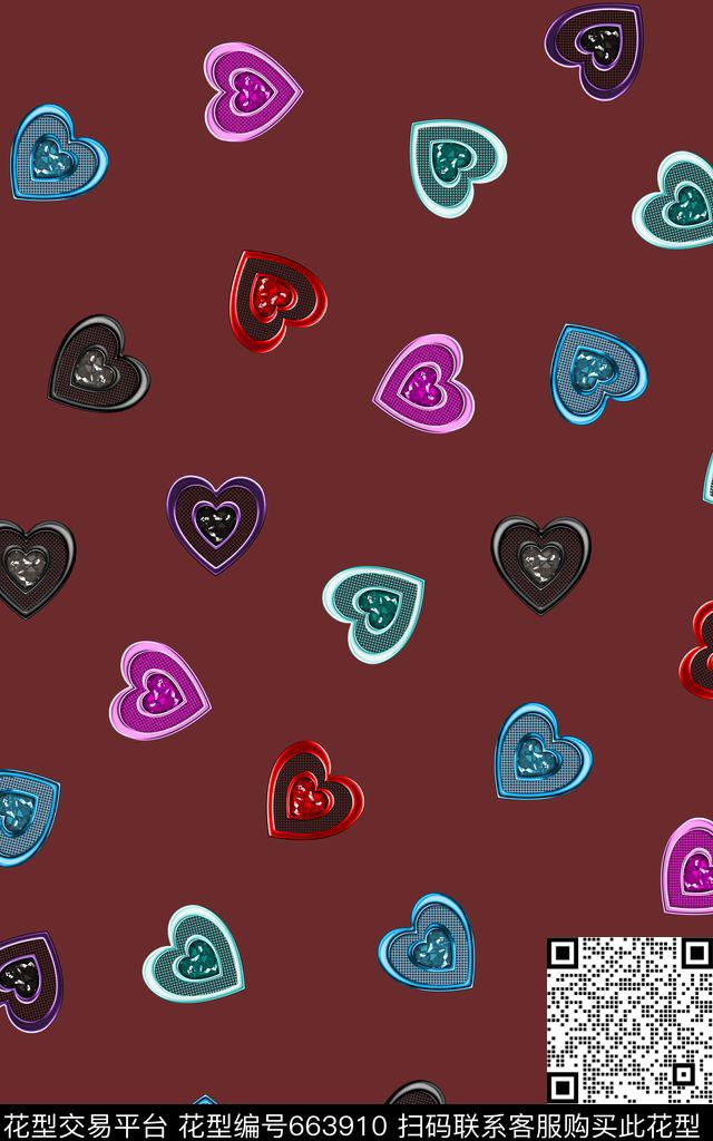小清新爱心宝石数码印花华亿平台下载（图片编号: 663910） - 瓦栏（Walan）