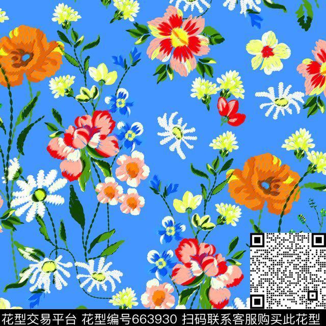 民族风复古花卉小花数码印花华亿平台下载（图片编号: 663930） - 瓦栏（Walan）