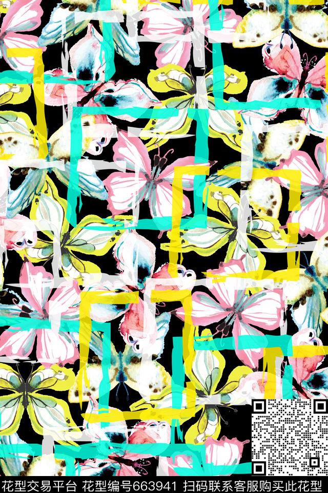 潮流时尚蝴蝶几何数码印花华亿平台下载（图片编号: 663941） - 瓦栏（Walan）