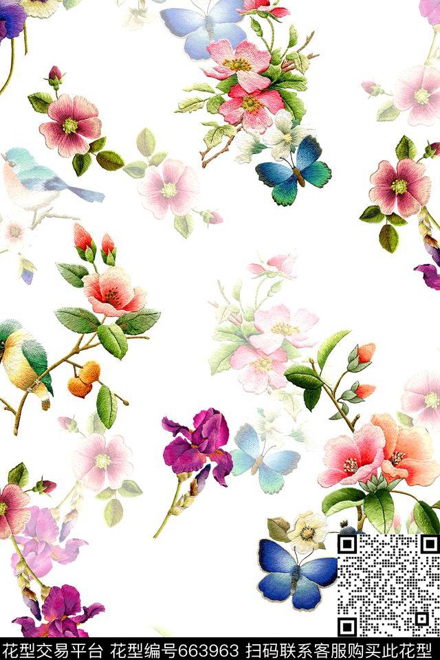 流行时尚刺绣花卉数码印花华亿平台下载（图片编号: 663963） - 瓦栏（Walan）
