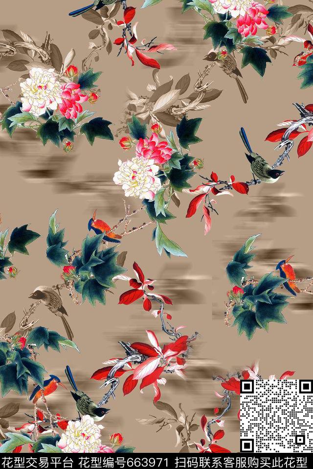 面料花中国风旗袍牡丹数码印花华亿平台下载（图片编号: 663971） - 瓦栏（Walan）