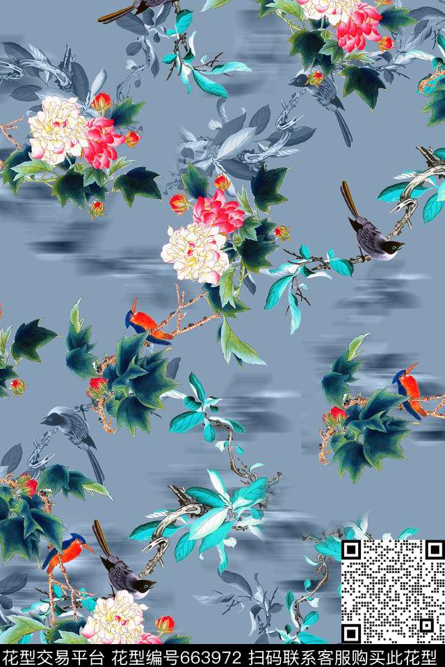 面料花中国风旗袍牡丹数码印花华亿平台下载（图片编号: 663972） - 瓦栏（Walan）