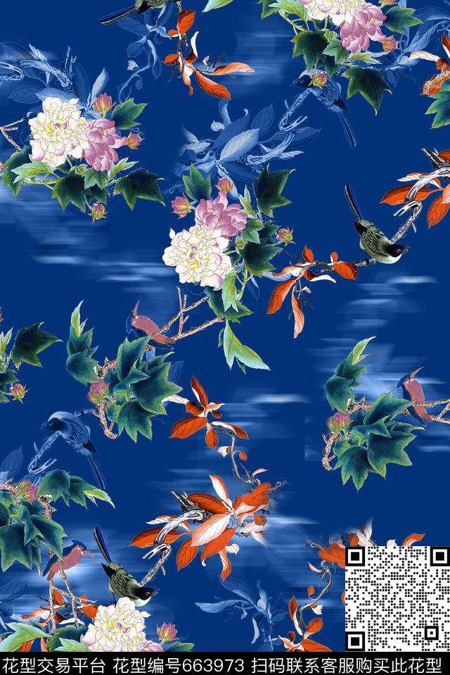 面料花中国风旗袍牡丹数码印花华亿平台下载（图片编号: 663973） - 瓦栏（Walan）