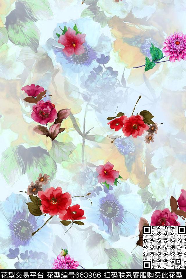 花卉油画花小花数码印花华亿平台下载（图片编号: 663986） - 瓦栏（Walan）