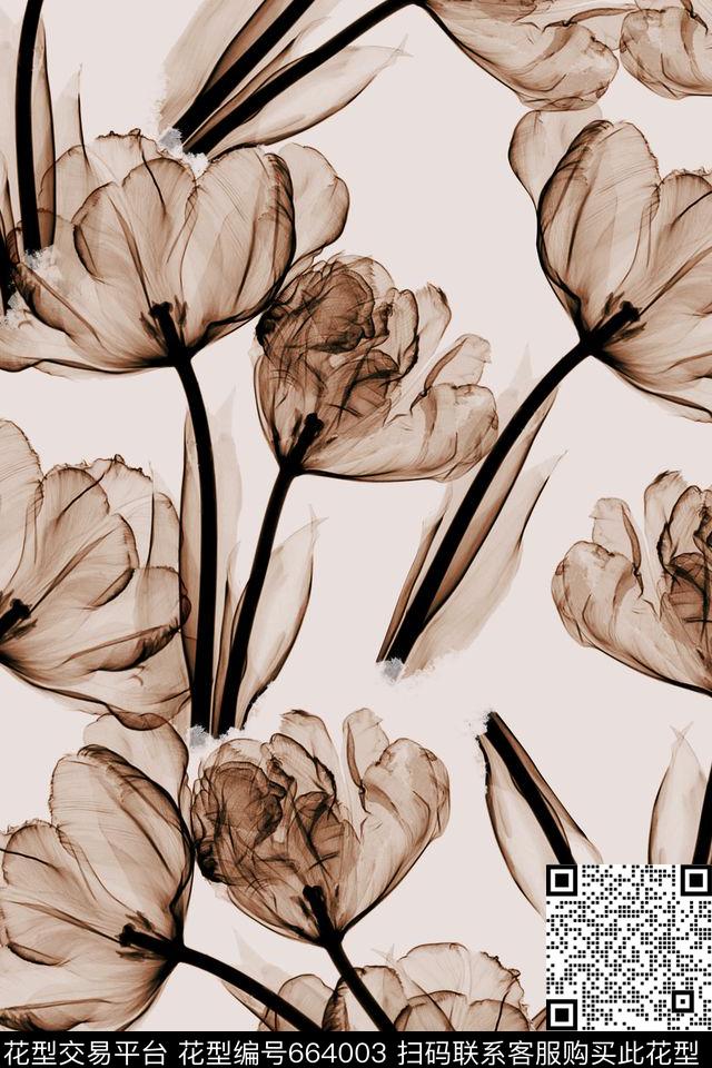 手绘淡雅花卉透明花卉花卉数码印花华亿平台下载（图片编号: 664003） - 瓦栏（Walan）