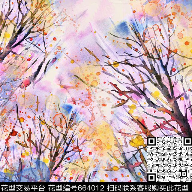 围巾树林森林数码印花华亿平台下载（图片编号: 664012） - 瓦栏（Walan）
