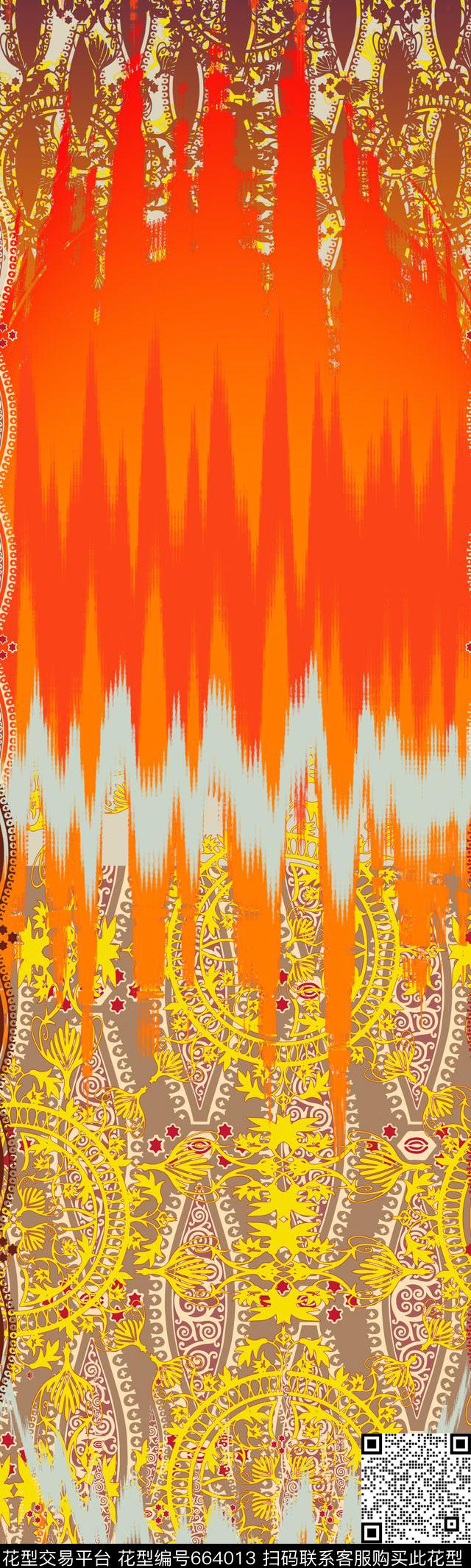 民族抽象围巾数码印花华亿平台下载（图片编号: 664013） - 瓦栏（Walan）