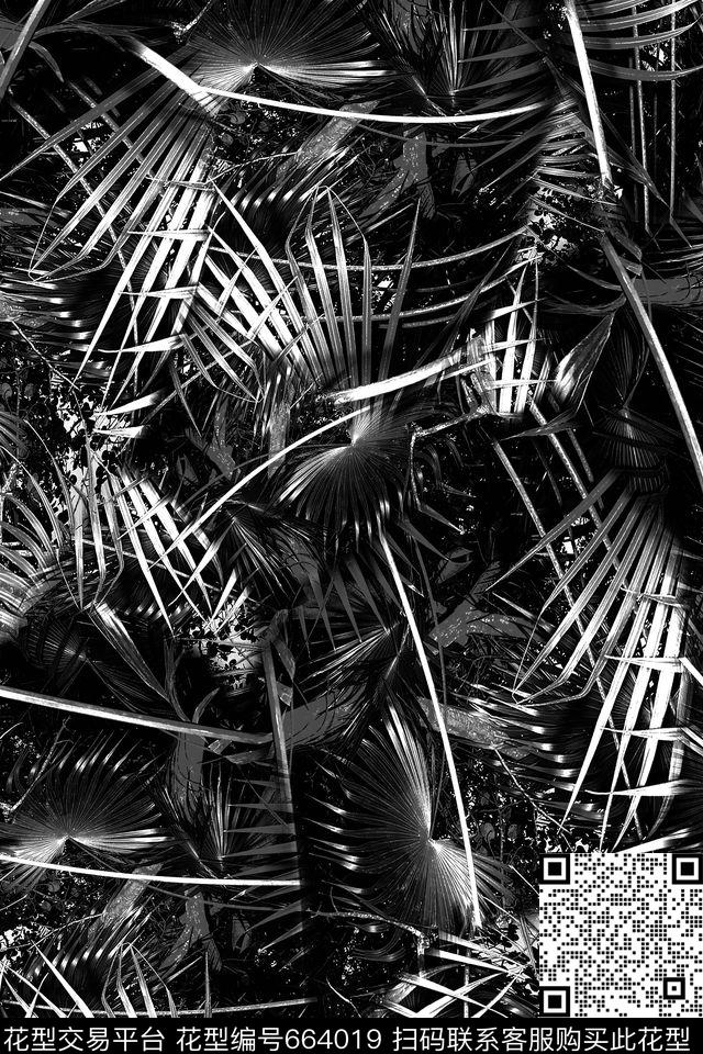棕榈叶叶子丛林数码印花华亿平台下载（图片编号: 664019） - 瓦栏（Walan）