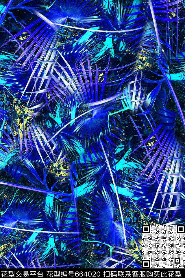 棕榈叶叶子丛林数码印花华亿平台下载（图片编号: 664020） - 瓦栏（Walan）