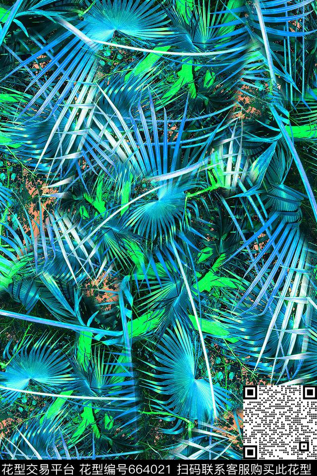 棕榈叶叶子丛林数码印花华亿平台下载（图片编号: 664021） - 瓦栏（Walan）