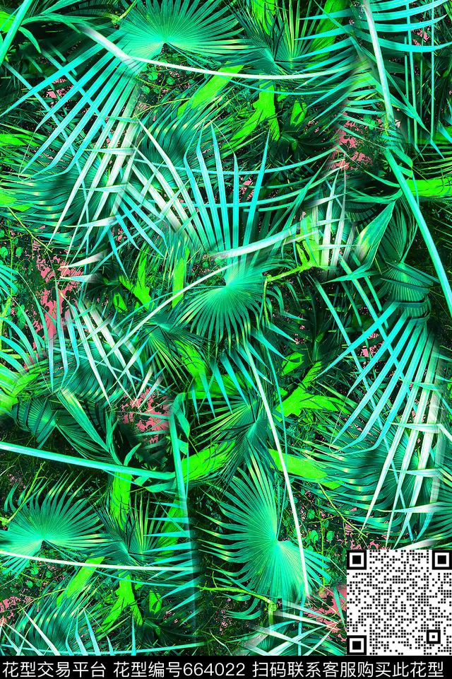 棕榈叶叶子丛林数码印花华亿平台下载（图片编号: 664022） - 瓦栏（Walan）