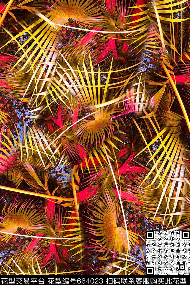 棕榈叶叶子丛林数码印花华亿平台下载（图片编号: 664023） - 瓦栏（Walan）