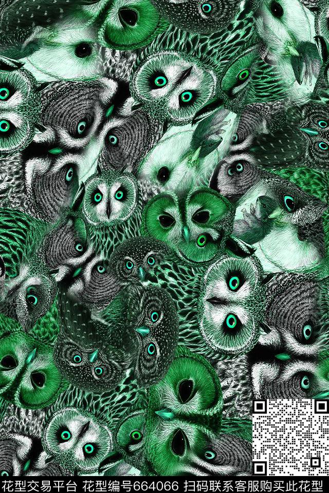 猫头鹰鸟儿动物纹数码印花华亿平台下载（图片编号: 664066） - 瓦栏（Walan）