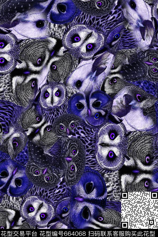 猫头鹰鸟儿动物纹数码印花华亿平台下载（图片编号: 664068） - 瓦栏（Walan）