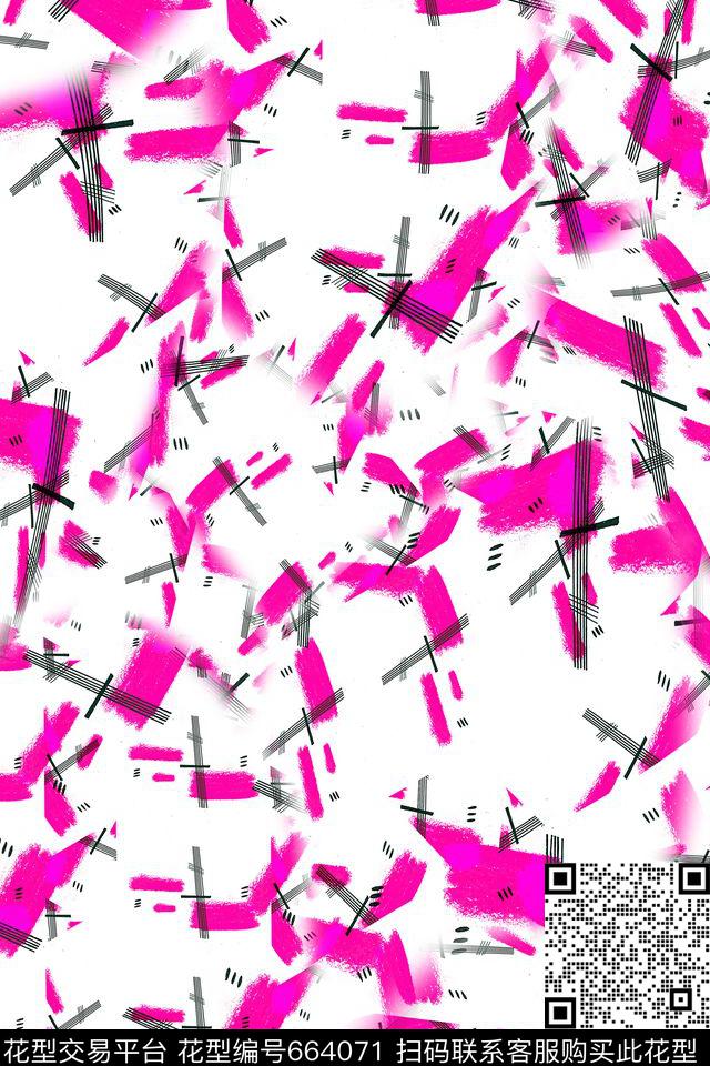 抽象色块线条数码印花华亿平台下载（图片编号: 664071） - 瓦栏（Walan）