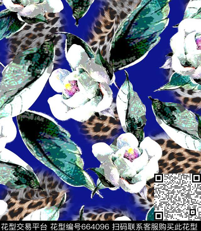 豹纹花卉女装数码印花华亿平台下载（图片编号: 664096） - 瓦栏（Walan）